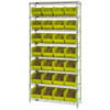 Global Industrial Chrome Wire Shelving w/ 28 Stacking Yellow Bins 36""W x 12""D x 74""H Gray
