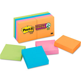 Post-it® Super Sticky Note Pads 6228SSAN 2"" x 2"" Electric Glow 90 Sheets 8/Pack