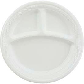 Dart® SCCRS9CYW 3-Comp Laminated Foam Plates 9"" Dia. White 500/Carton