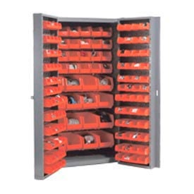 Global Industrial™ Bin Cabinet Deep Door - 136 Red Bins 16-Gauge Unassembled Cabinet 38x24x72