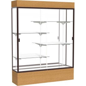 Reliant Lighted Display Case 60""W x 80""H x 16""D Natural Oak Base Mirror Back Dark Bronze Frame