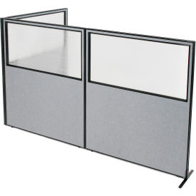 Interion® Freestanding 3-Panel Corner Room Divider w/Partial Window 60-1/4""W x 72""H Panels Gray