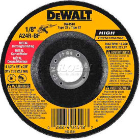 DeWalt DWA4531 Metal Cutting Wheel Type 27 4-1/2"" DIA. 24 Grit Aluminum Oxide