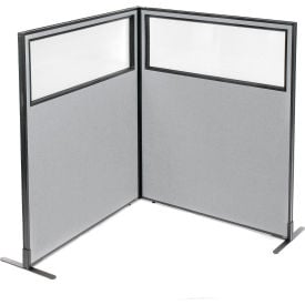 Interion® Freestanding 2-Panel Corner Room Divider w/Partial Window 48-1/4""W x 60""H Panels Gray