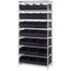 Quantum WR8-483485 Chrome Wire Shelving w/12 SSB483 12 SSB485 Stackable Shelf Bins Black 36x21x74