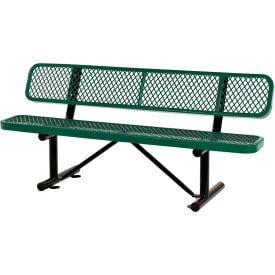 Global Industrial™ 6' Outdoor Steel Bench w/ Backrest Expanded Metal Green