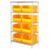 Quantum WR5-995 Chrome Wire Shelving With 8 36""D Hopper Bins Yellow 36x48x86