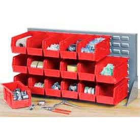Global Industrial™ Louvered Bench Rack w/ 8(B) 8(C) 6(D) Red Bins 36""W x 15""D x 20""H
