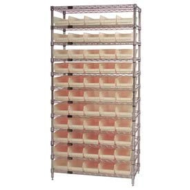 Global Industrial™ Chrome Wire Shelving with 55 4""H Plastic Shelf Bins Stone 36x24x74