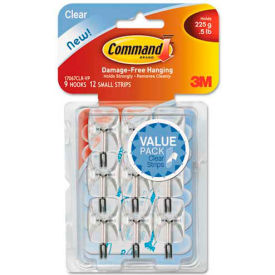 3M Command™ Clear Hooks & Strips Plastic/Wire Small 9 Hooks w/12 Adhesive Strips per Pack