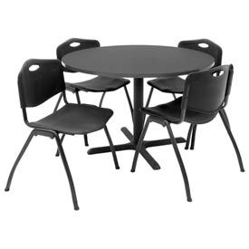 Regency 42"" Round Table & Chair Set W/Standard Plastic Chairs Gray Table/Black Chairs