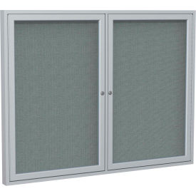 Ghent Enclosed Bulletin Board 2 Door 60""W x 36""H Gray Fabric/Silver Frame
