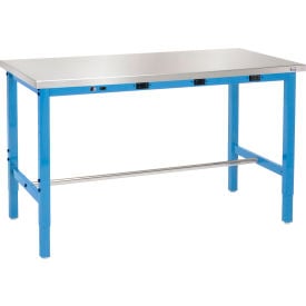 Global Industrial™ 72 x 30 Adj. Height Workbench Power Apron Stainless Steel Square Edge Blue