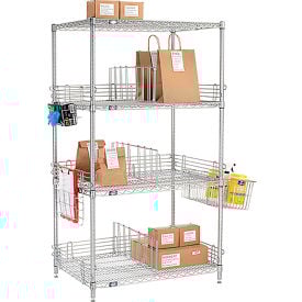 Nexelate® Silver Epoxy To Go Rack 4 Wire Shelves Dividers & Ledges 60""W x 21""D x 63""H