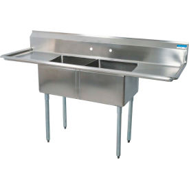 BK Resources® 2 Compartment Sink SS 24L x 24W x 14D bowls (2) 24 Drainboards