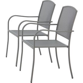 Global Industrial™ Outdoor Caf Stacking Armchair Steel Mesh Gray 2 Pack