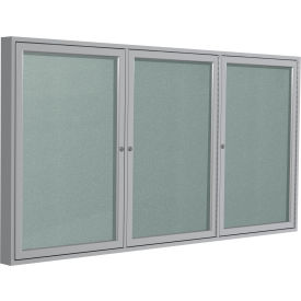 Ghent Enclosed Bulletin Board Outdoor 3 Door 72""W x 48""H Silver Vinyl/Silver Frame