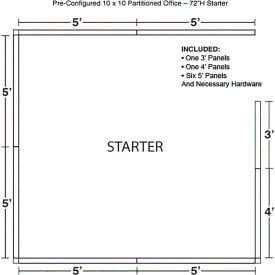Interion® Pre-Configured Office Cubicle 10'W x 10'D x 72""H Starter Kit Blue