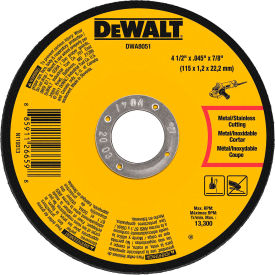 DeWalt DWA8051 Metal Cutting Wheel Type 1 4-1/2"" x 7/8"" Aluminum Oxide 60 Grit