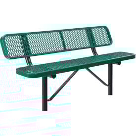 Global Industrial™ 6' Outdoor Steel Bench w/ Backrest Expanded Metal In Ground Mount Green