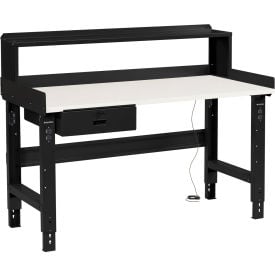 Global Industrial™ 60 x 30 Adj Height Workbench w/Drawer&Riser Black- ESD Square Edge Top