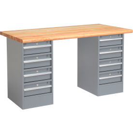 Global Industrial™ 72 x 30 Pedestal Workbench - 8 Drawers Maple Block Safety Edge - Gray