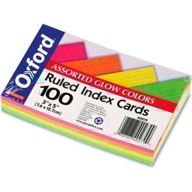 Oxford® Rule Index Cards 40279 3"" x 5"" Glow Assorted 100/Pack