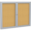 Ghent Enclosed Bulletin Board 2 Door 60""W x 48""H Natural Cork/Silver Frame