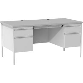 Lorell Double Pedestal Steel Desk - 60"" x 30"" - Gray