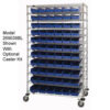 Global Industrial™ Chrome Wire Shelving with 88 4""H Plastic Shelf Bins Blue 60x24x74