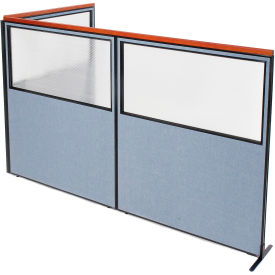 Interion® Deluxe Freestanding 3-Panel Corner Divider w/Partial Window 60-1/4""W x 73-1/2""H Blue