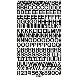 Chartpak Vinyl Letters & Numbers CHA01010 1/2""H Black Helvetica Font 201 Pcs