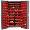 Global Industrial™ Bin Cabinet Deep Door - 132 Red Bins 16Ga. Assembled Cabinet 38 x 24 x 72