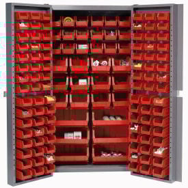 Global Industrial™ Bin Cabinet Deep Door - 132 Red Bins 16Ga. Assembled Cabinet 38 x 24 x 72