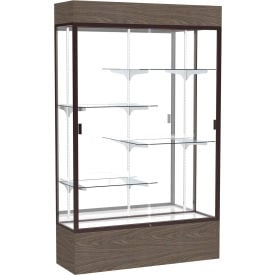 Reliant Lighted Display Case 48""W x 80""H x 16""D Walnut Base Mirror Back Dark Bronze Frame