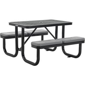 Global Industrial™ 4' Rectangular Picnic Table w/ Seat Cushions Expanded Metal Black