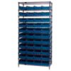 Global Industrial™ Chrome Wire Shelving with 44 4""H Plastic Shelf Bins Blue 36x24x74
