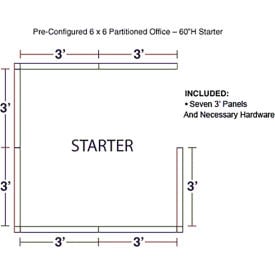 Interion® Pre-Configured Office Cubicle 6'W x 6'D x 60""H Starter Kit Gray