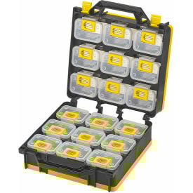 ShopSol 1010496 Bin Compartment Case - 2 Sided 18 Locking Bins 26""L x 12""W x 3""H - Black/Yellow