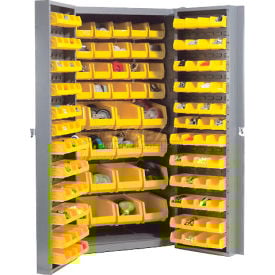 Global Industrial™ Bin Cabinet Deep Door - 156 Yellow Bins 16 Ga. Unassembled Cabinet 38x24x72