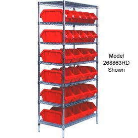 Quantum W7-18-30 Chrome Wire Shelving With 30 QuickPick Double Open Bins Red 18x36x74