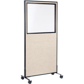 Interion® Mobile Office Partition Panel with Partial Window 36-1/4""W x 99""H Tan