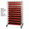 Global Industrial™ Chrome Wire Shelving with 110 4""H Plastic Shelf Bins Red 72x14x74