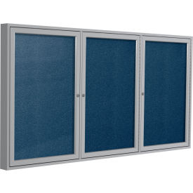 Ghent Enclosed Bulletin Board Outdoor 3 Door 96""W x 48""H Navy Vinyl/Silver Frame