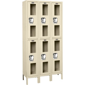 Global Industrial™ 2-Tier 6 Door Clear View Locker 36""W x 12""D x 78""H Tan Assembled