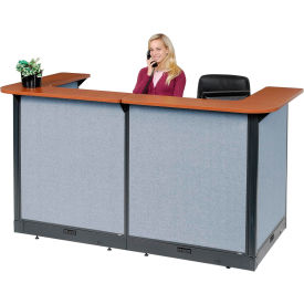Interion® U-Shaped Electric Reception Station 88""W x 44""D x 46""H Cherry Counter Blue Panel
