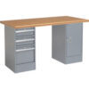 Global Industrial™ 60x30 Pedestal Workbench - 3 Drawers & 1 Cabinet Shop Top Safety Edge Gray