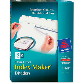 Avery Index Maker Clear Label Divider Blank 8.5""x11"" 3 Tabs 25 Sets White/White
