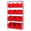 Quantum WR5-533 Chrome Shelving With 12 Magnum Giant Hopper Bins Red 18x42x74