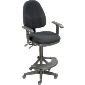 Interion® Work Stool With Arms - Fabric - 180° Footrest - Black